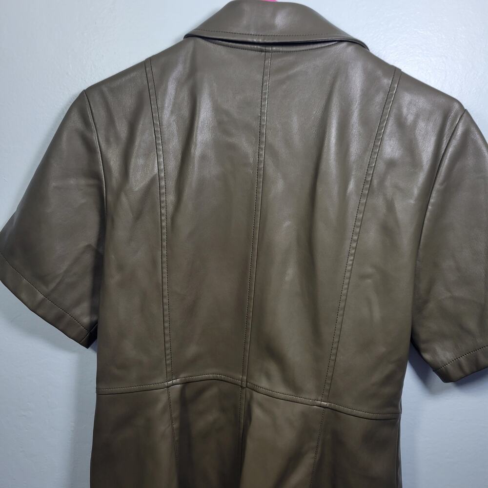 Topshop Women's Olive Green Faux Leather Vegan Mini Dress Size 8  41626-1333 - Picture 6 of 7